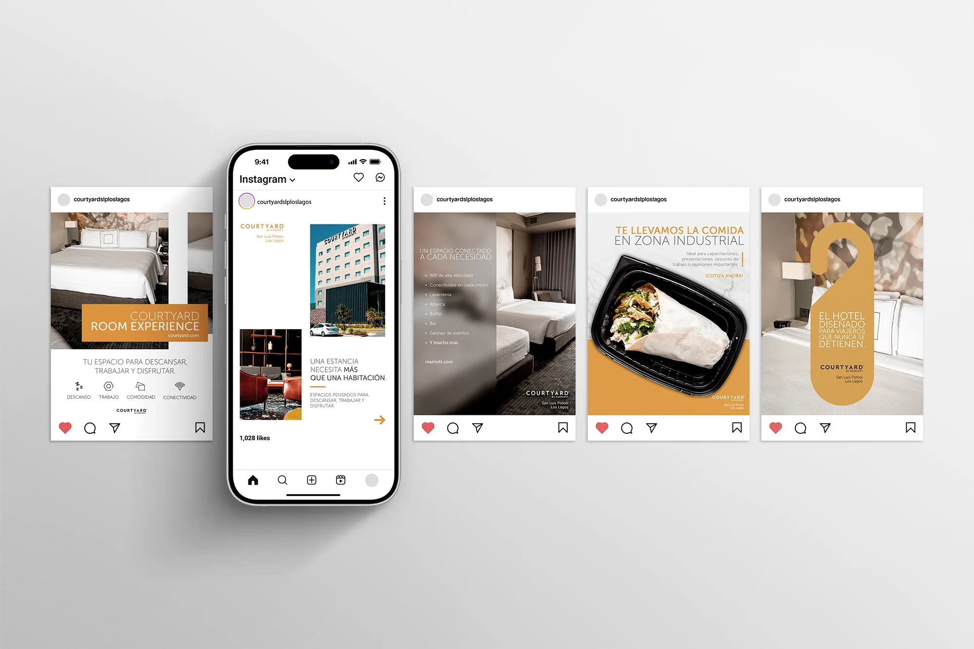 Courtyard: publicaciones de Instagram del hotel junto a un celular