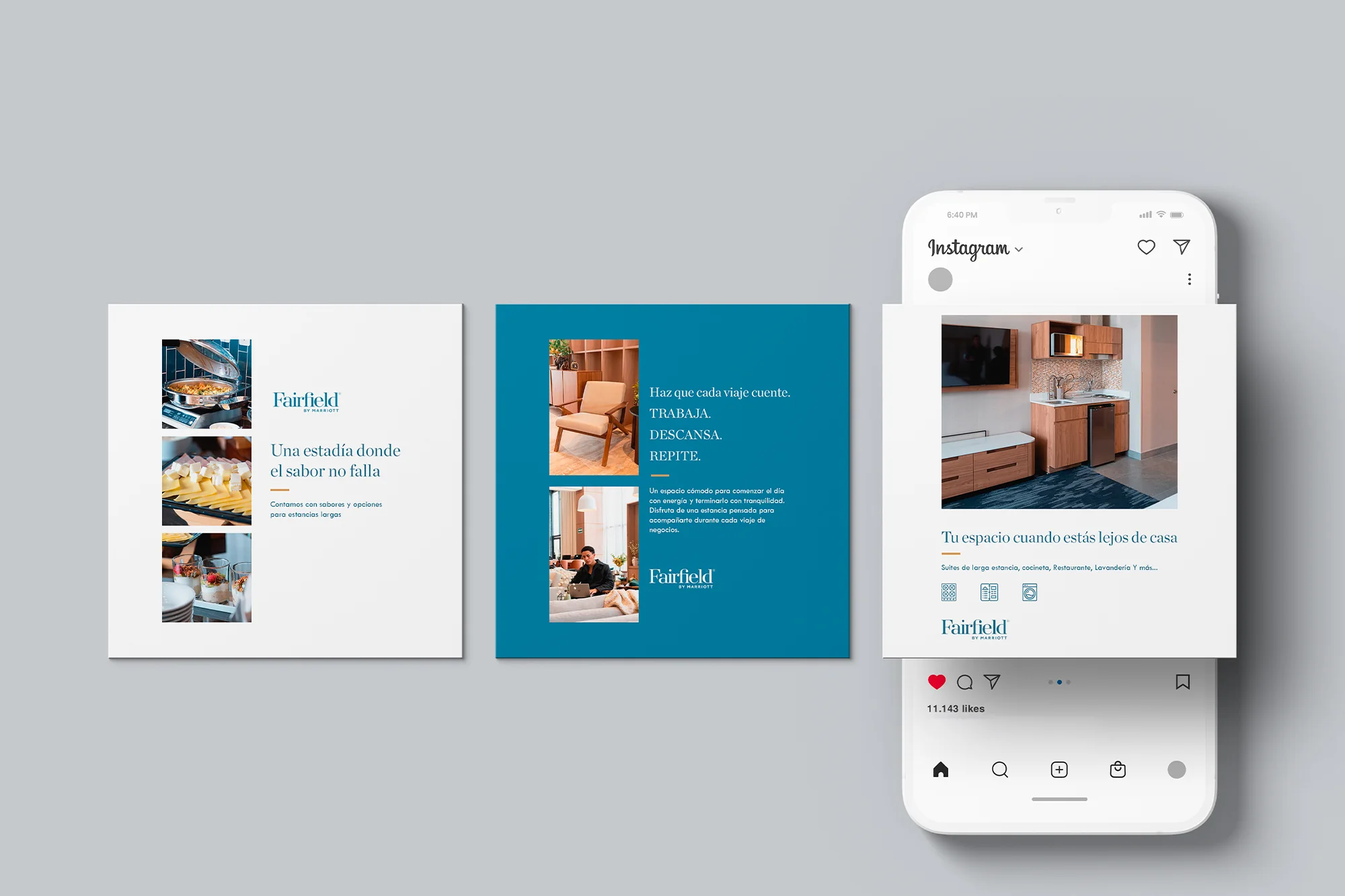 Fairfield: publicaciones de Instagram del hotel junto a un celular