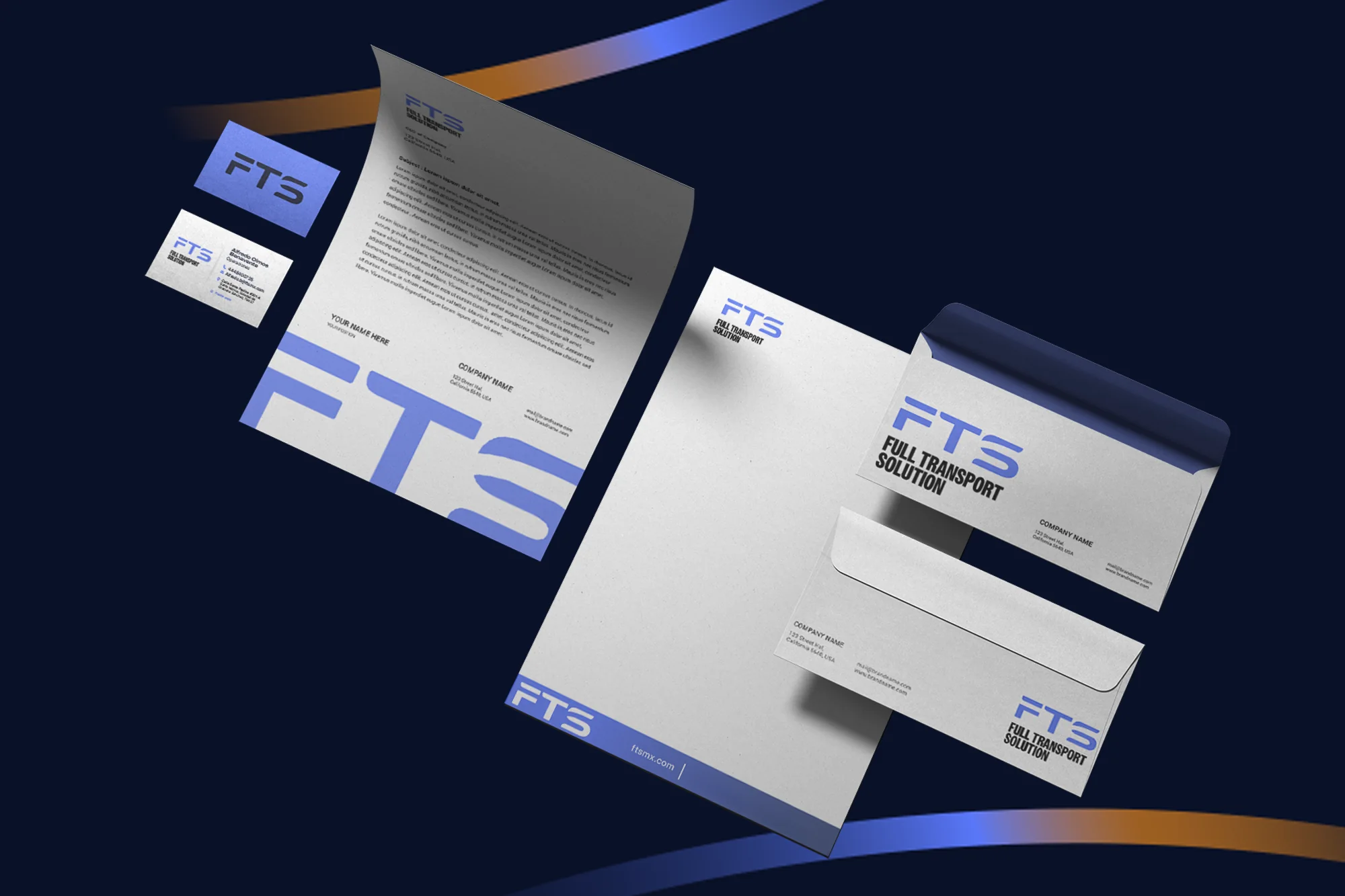 FTS: tarjetas, hoja membretada y sobres con la identidad