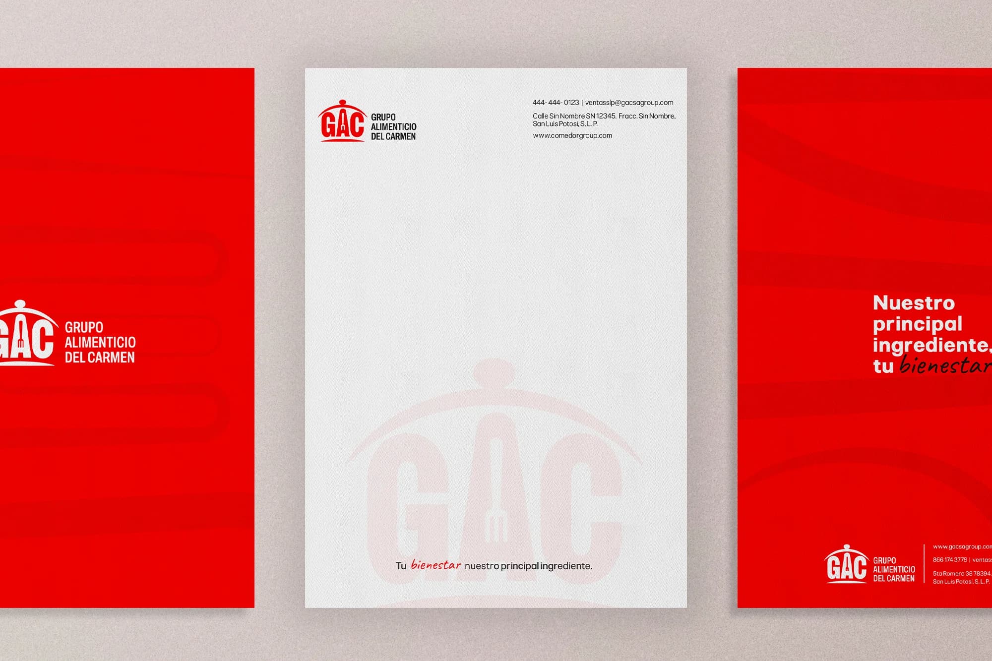 GACSA: hoja membretada y carpetas con la identidad renovada