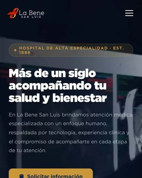 La Bene San Luis: inicio del sitio en celular