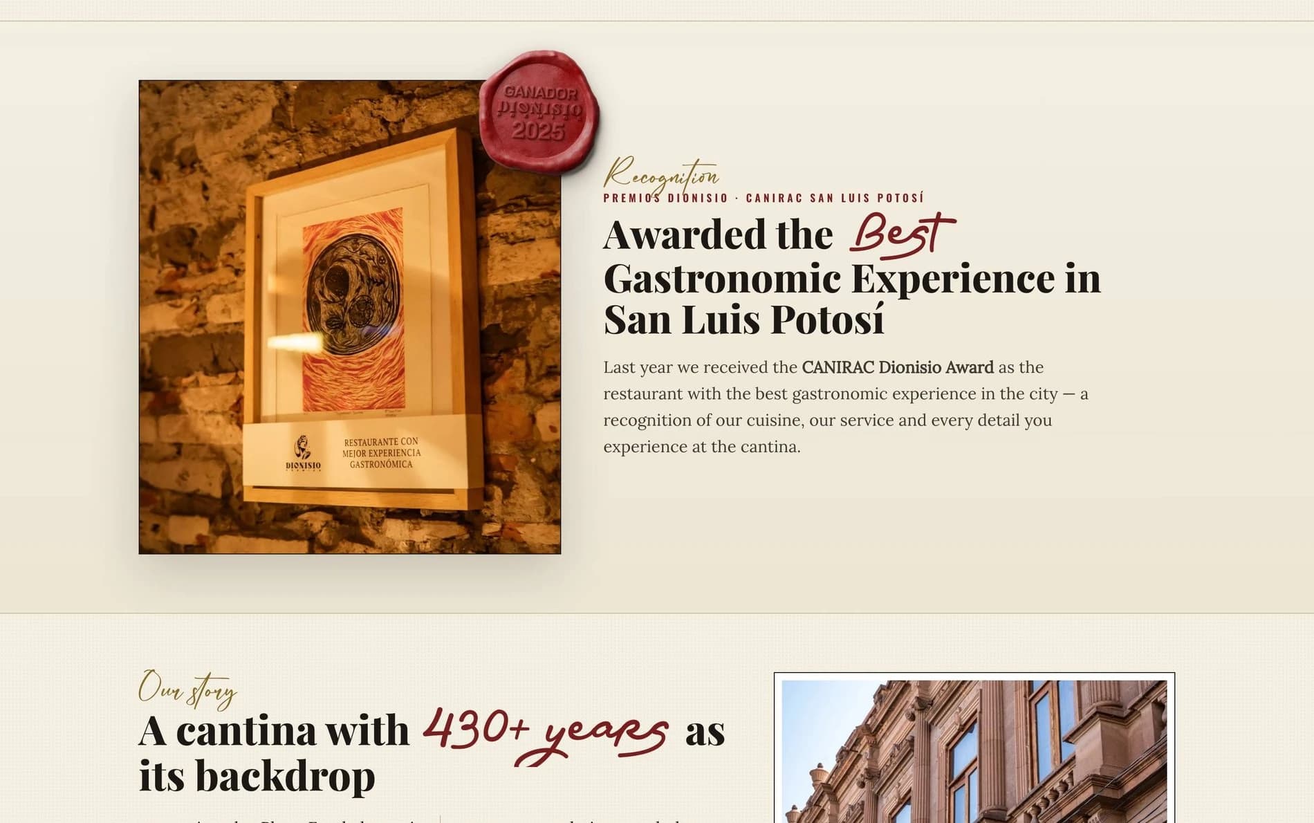 La Histórica: reconocimiento gastronómico en el sitio web
