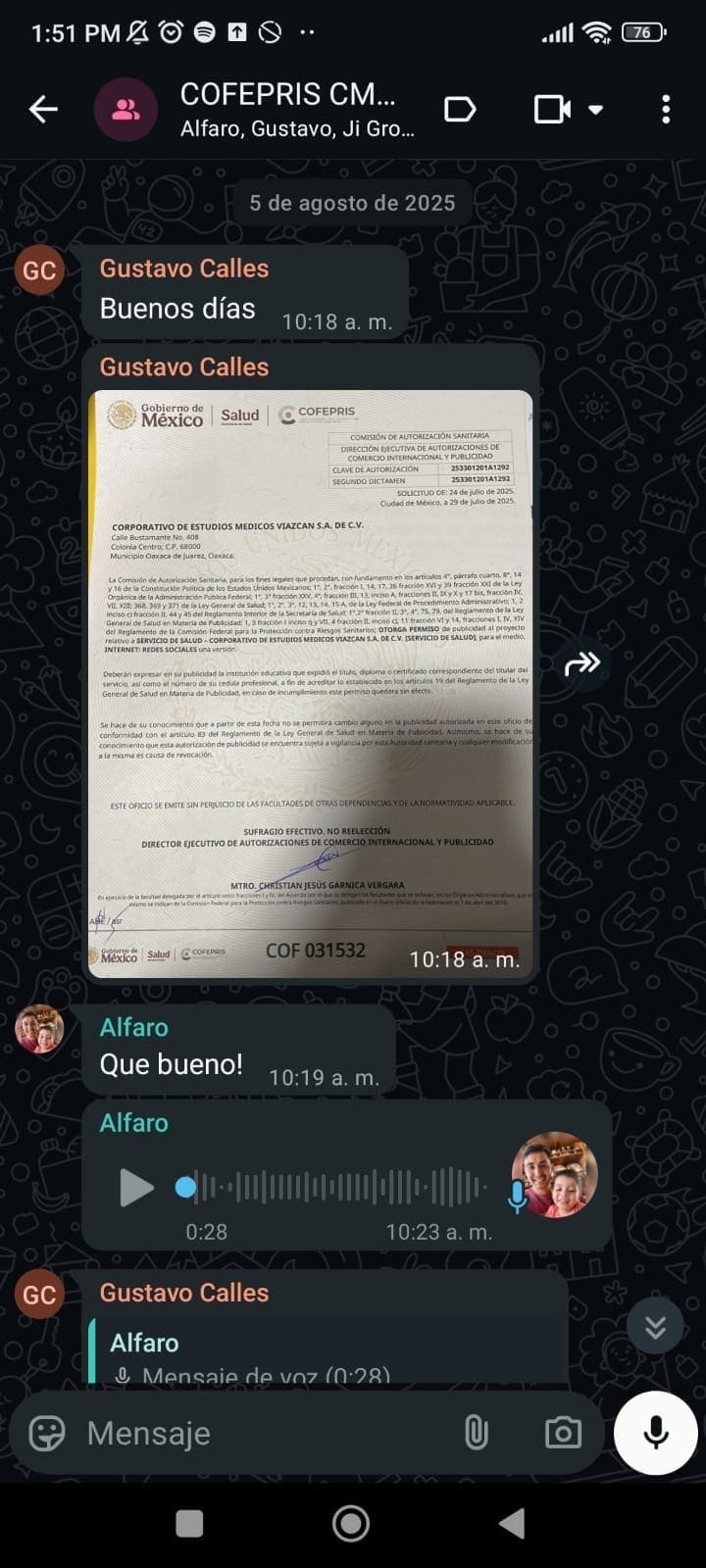 Conversación real de acompañamiento en trámite COFEPRIS 2