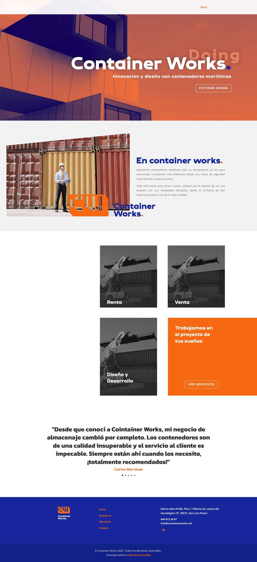 Sitio web de Container Works (containerworks.mx) desarrollado por Ji Group