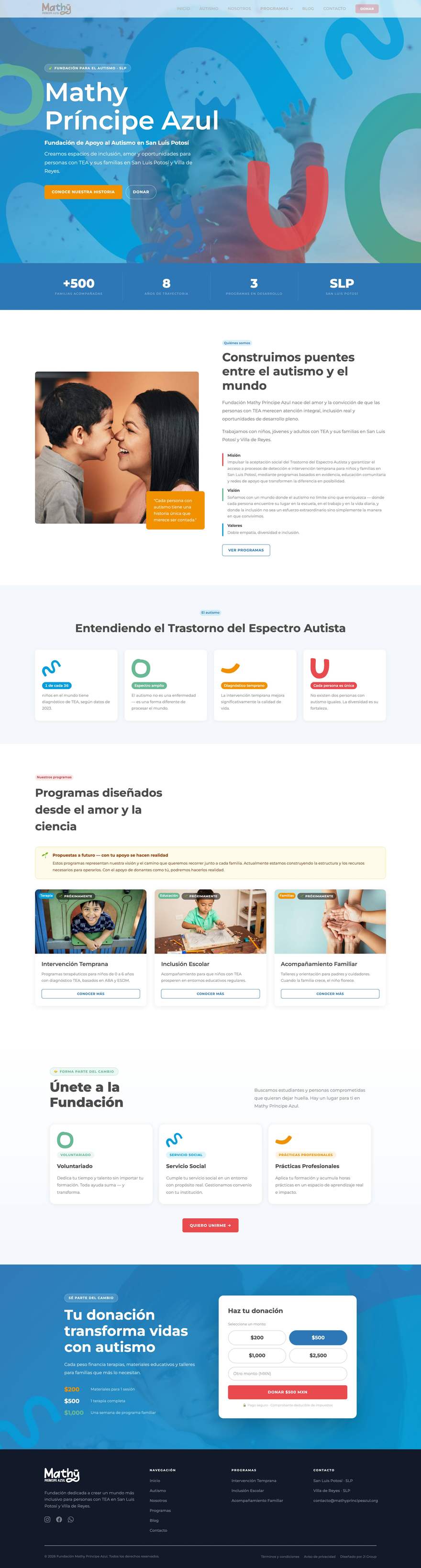 Sitio web de Mathy Príncipe Azul (mathyprincipeazul.org) desarrollado por Ji Group
